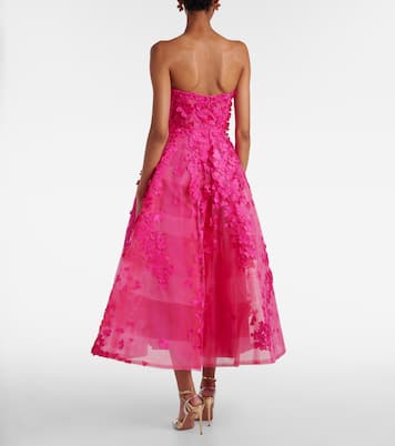 Floral-appliqué tulle midi dress | Monique Lhuillier