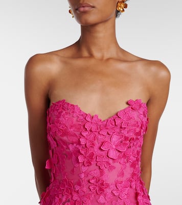 Floral-appliqué tulle midi dress | Monique Lhuillier