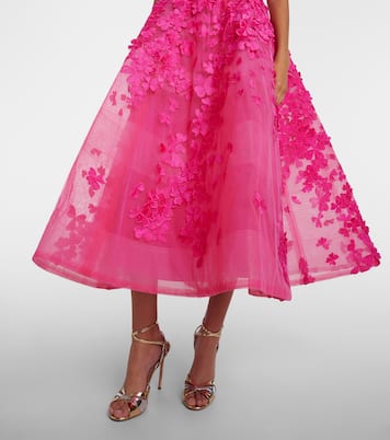 Floral-appliqué tulle midi dress | Monique Lhuillier
