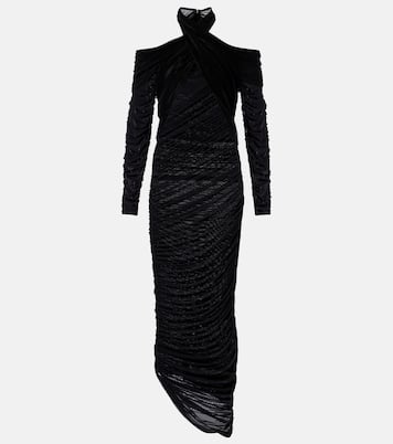 Draped mesh and velvet maxi dress | Mugler