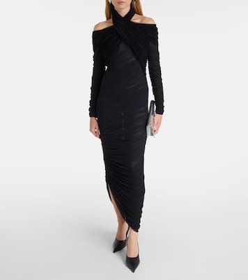 Draped mesh and velvet maxi dress | Mugler