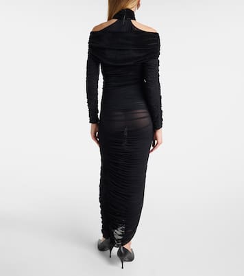Draped mesh and velvet maxi dress | Mugler