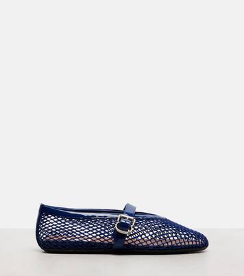 Patent leather-trimmed fishnet ballet flats | Alaïa