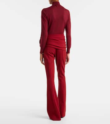 Floral-appliqué draped wool-blend flared pants | Carolina Herrera