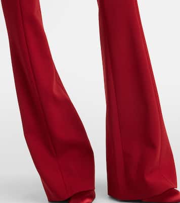 Floral-appliqué draped wool-blend flared pants | Carolina Herrera