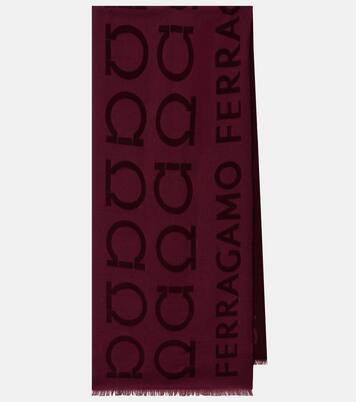 Gancini wool and silk jacquard scarf | Ferragamo