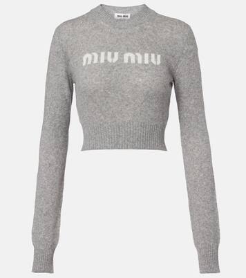 Logo cropped wool and cashmere sweater | Miu Miu