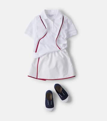 Tie-neck cotton piqué polo shirt | Brunello Cucinelli Kids