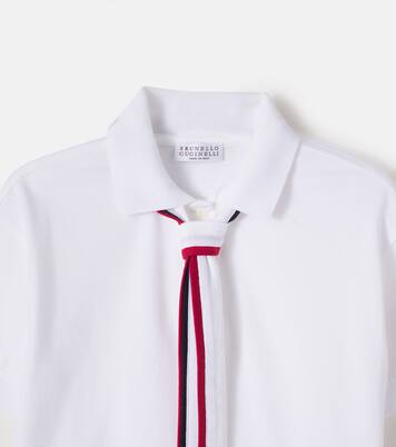 Tie-neck cotton piqué polo shirt | Brunello Cucinelli Kids