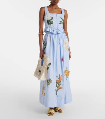 Tangelo appliqué linen maxi skirt | Agua by Agua Bendita