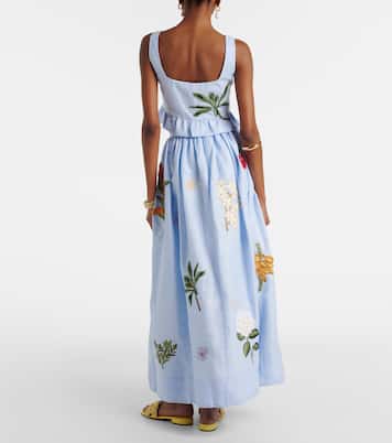 Tangelo appliqué linen maxi skirt | Agua by Agua Bendita