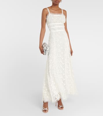 Vestido largo de encaje y tul floral | Rodarte
