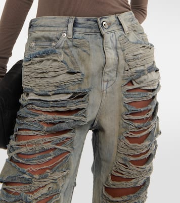 DRKSHDW distressed low-rise jeans | Rick Owens