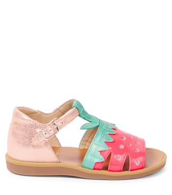 Verzierte Sandalen Poppy Berry aus Leder | Pom d'Api