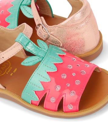 Verzierte Sandalen Poppy Berry aus Leder | Pom d'Api