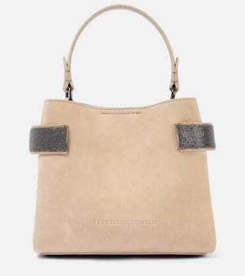 Borsa a spalla in suede con monili | Brunello Cucinelli
