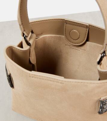 Borsa a spalla in suede con monili | Brunello Cucinelli