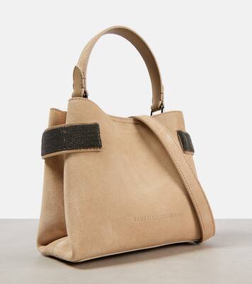 Borsa a spalla in suede con monili | Brunello Cucinelli