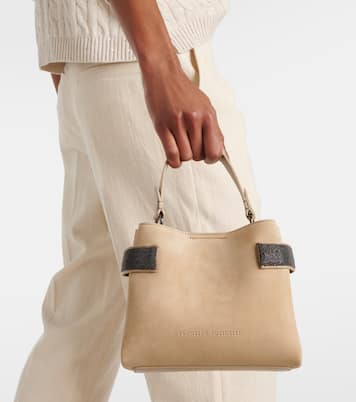 Borsa a spalla in suede con monili | Brunello Cucinelli
