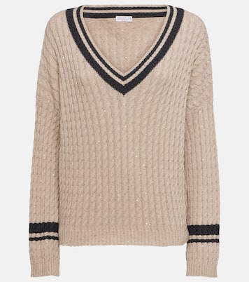 Pull en coton mélangé à sequins | Brunello Cucinelli
