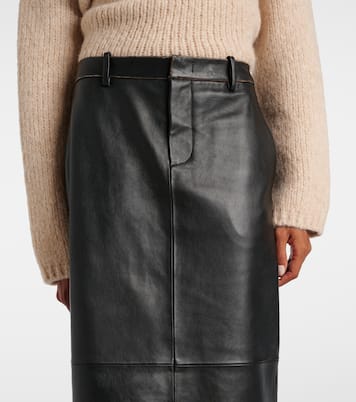 Jupe crayon à taille mi-haute en cuir | Vince
