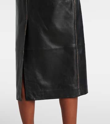Jupe crayon à taille mi-haute en cuir | Vince