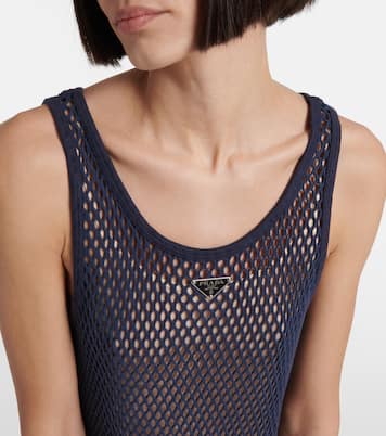 Abito corto in mesh di cotone | Prada