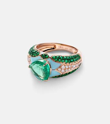 Anillo para meñique Oasis de oro de 18 ct con esmeralda y diamantes | Kamyen