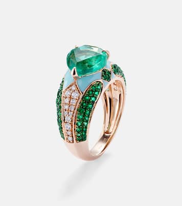 Anillo para meñique Oasis de oro de 18 ct con esmeralda y diamantes | Kamyen