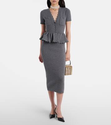 Vestido midi con péplum festoneado | Self-Portrait