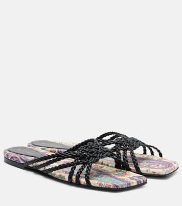 Canvas-trimmed printed leather slides | Etro