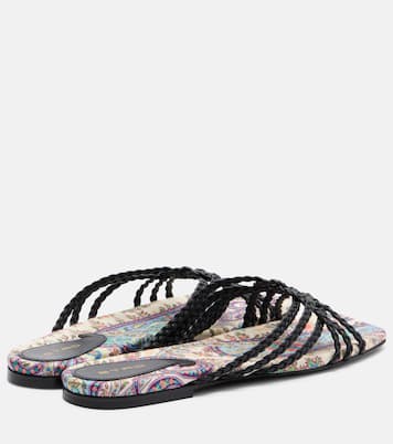 Canvas-trimmed printed leather slides | Etro