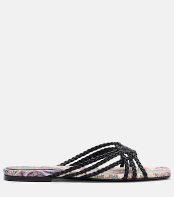 Canvas-trimmed printed leather slides | Etro