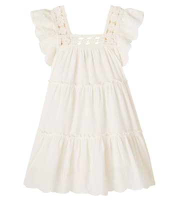 Lace-trimmed tiered cotton dress | Bonton