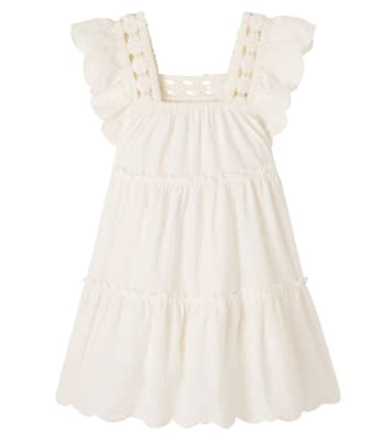 Lace-trimmed tiered cotton dress | Bonton