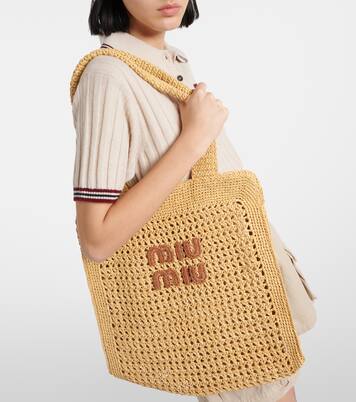 Medium logo woven tote bag | Miu Miu