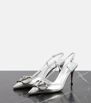 Pumps slingback VLogo 80 in pelle metallizzata | Valentino Garavani