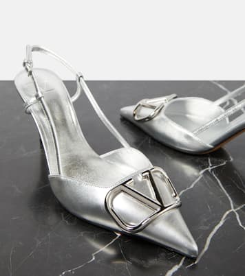 Pumps slingback VLogo 80 in pelle metallizzata | Valentino Garavani