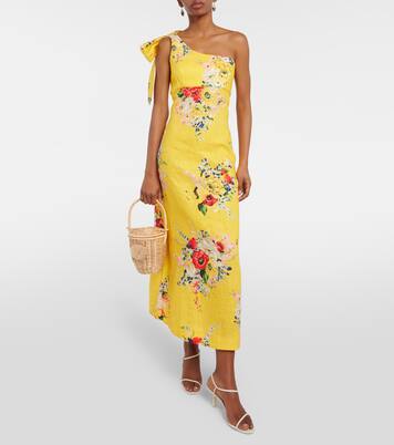 One-shoulder floral linen midi dress | Zimmermann
