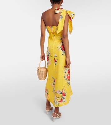 One-shoulder floral linen midi dress | Zimmermann