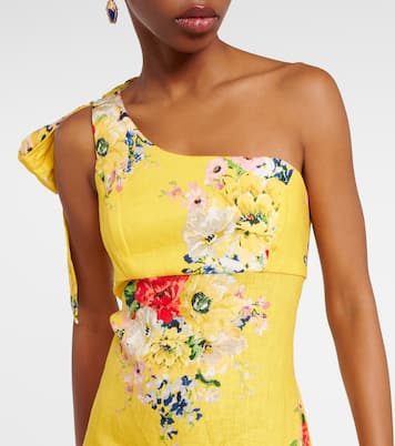 One-shoulder floral linen midi dress | Zimmermann