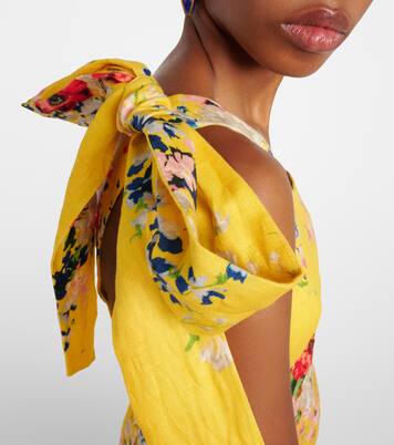 One-shoulder floral linen midi dress | Zimmermann