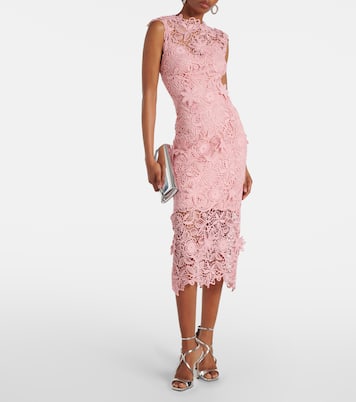 Floral lace guipure midi dress | Monique Lhuillier