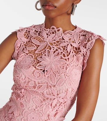 Floral lace guipure midi dress | Monique Lhuillier