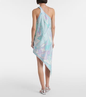 Abito corto asimmetrico Orchidee in twill di seta | Pucci