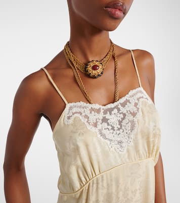 Jacquard lace-trimmed silk midi dress | Chloé