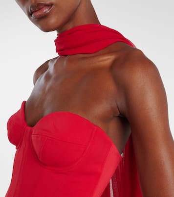 Vermilion crêpe and chiffon corset gown | Monique Lhuillier