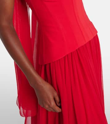 Vermilion crêpe and chiffon corset gown | Monique Lhuillier