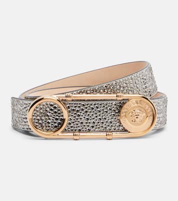 Safety Pin embellished leather belt | Versace
