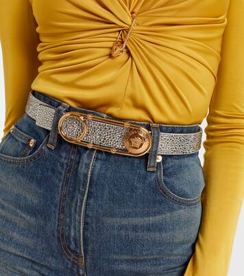 Safety Pin embellished leather belt | Versace